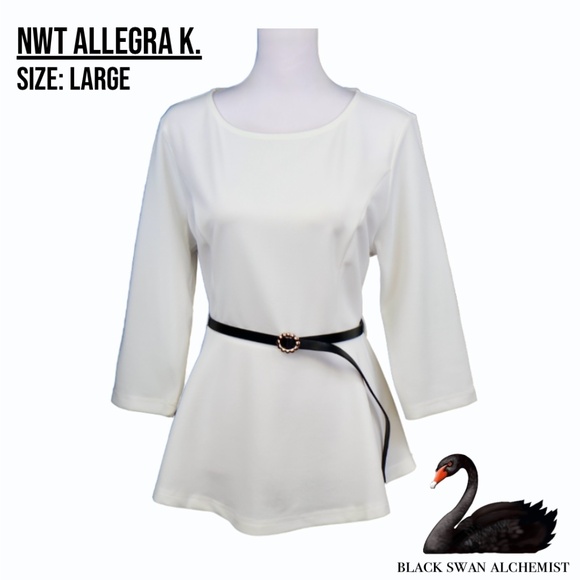 Allegra K Tops - NWT	Allegra K. Women’s 3/4 Sleeve Belted Elegant Business Peplum Top SIZE LARGE
